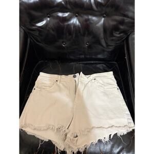 Kut from the Kloth Jane High Rise Frayed Hem Denim Shorts White Size 14